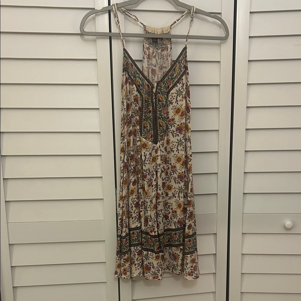 American Eagle Outfitters Floral Halter Midi Dress - Cream and Brown